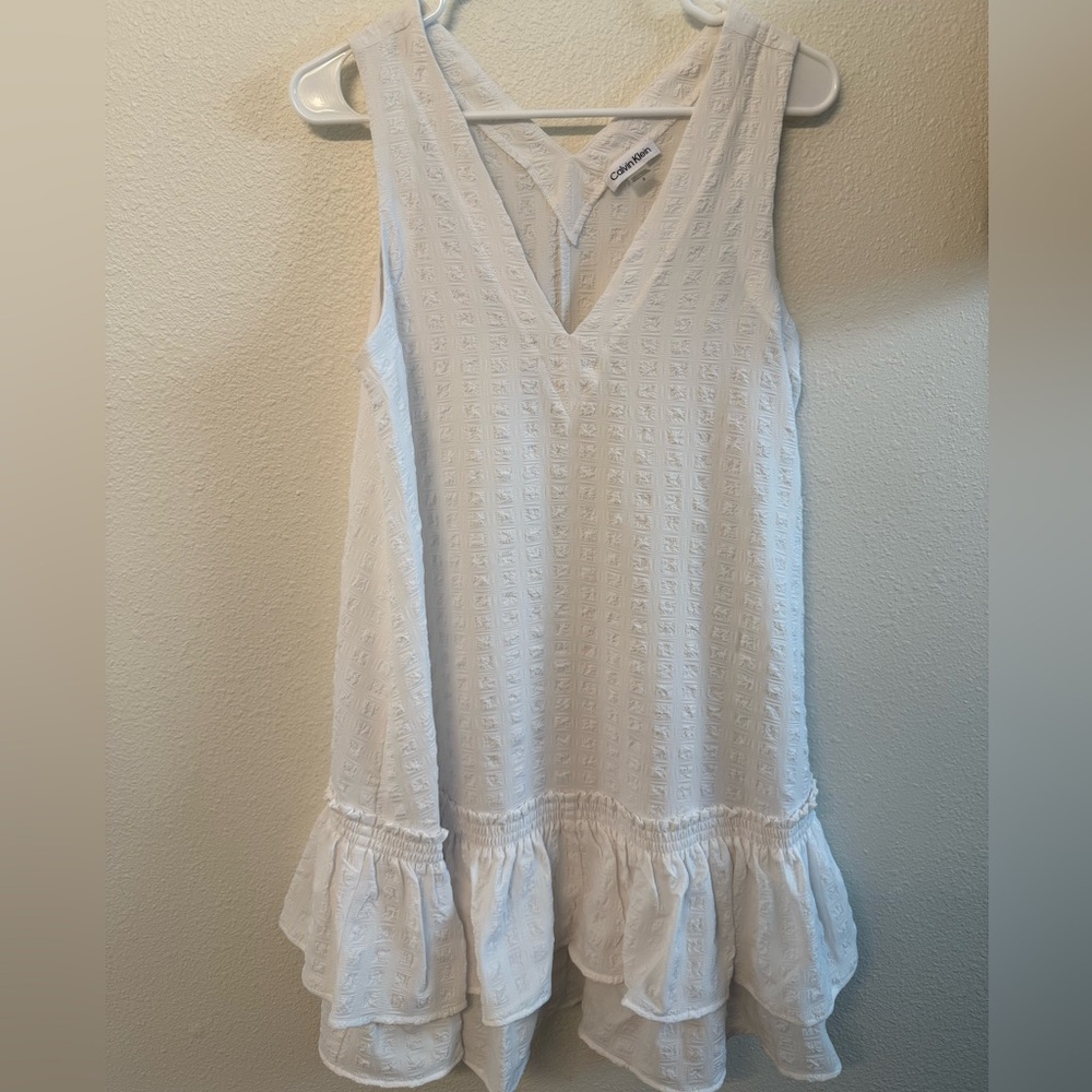 Calvin Klein White Ruffled Tiered Sundress